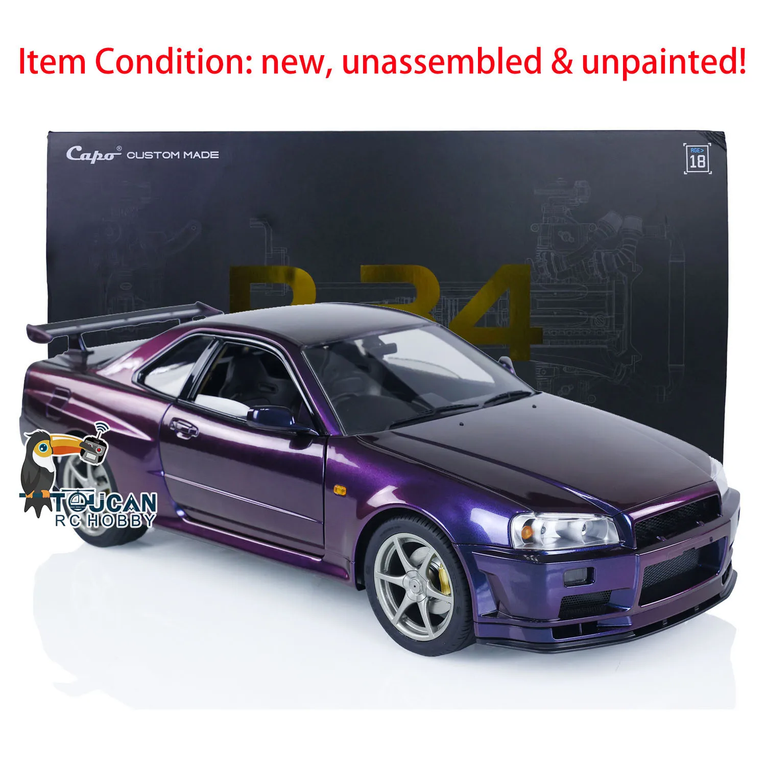 Capo 1/8 R34 RC Racing Car Metal 4x4 4WD RTR Drift High-speed Cars Light Sound Model Toys Two-speeds Transmission TH22097