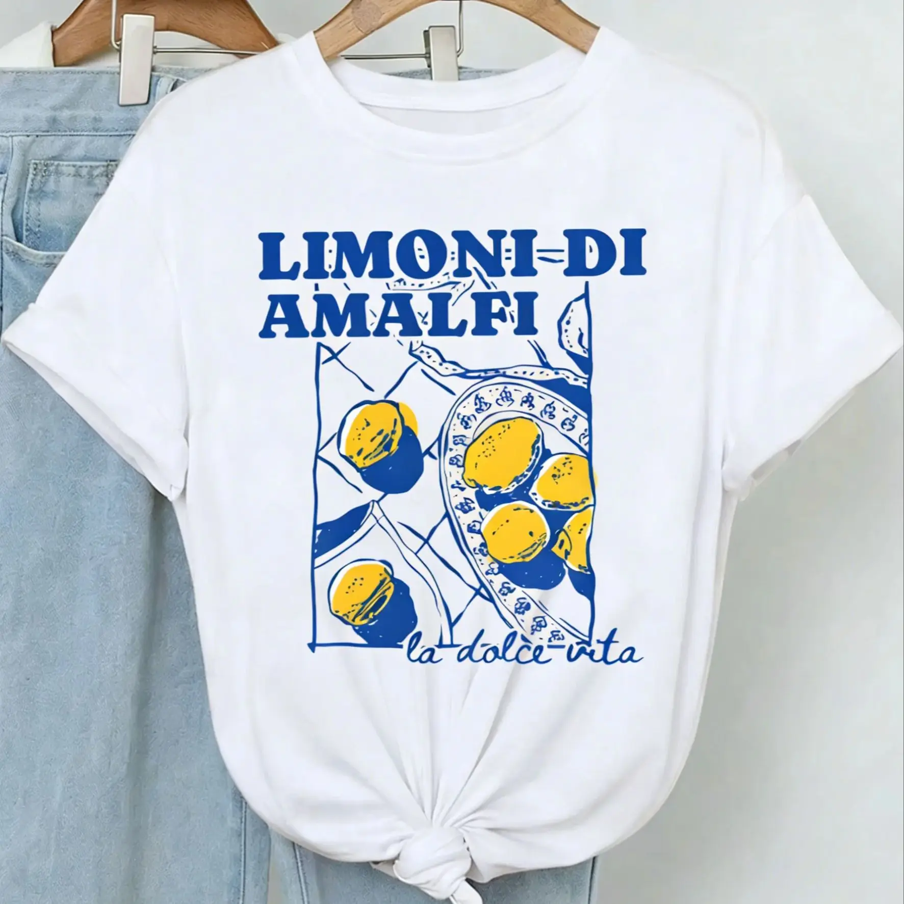 

New Limoni Di Amalfi Lemon Graphic Women New Trend Collection T-Shirt Crew Neck Lettering Spring Summer Fashion