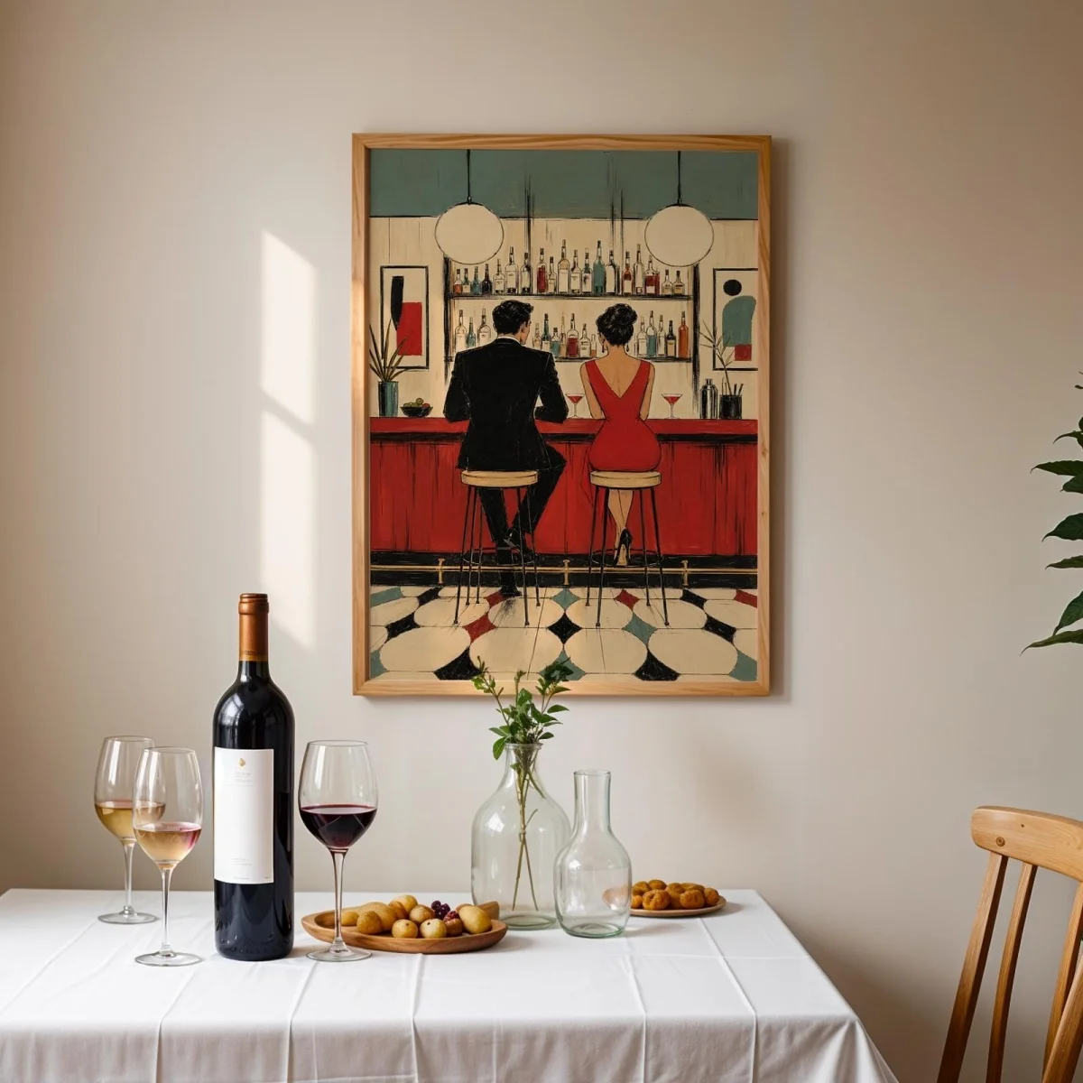Mid-Century Bar Couple Prints Poster Retro Cocktail Aesthetics Art Prints Living Room Restaurant Bar Wall Art Home Decor Poster