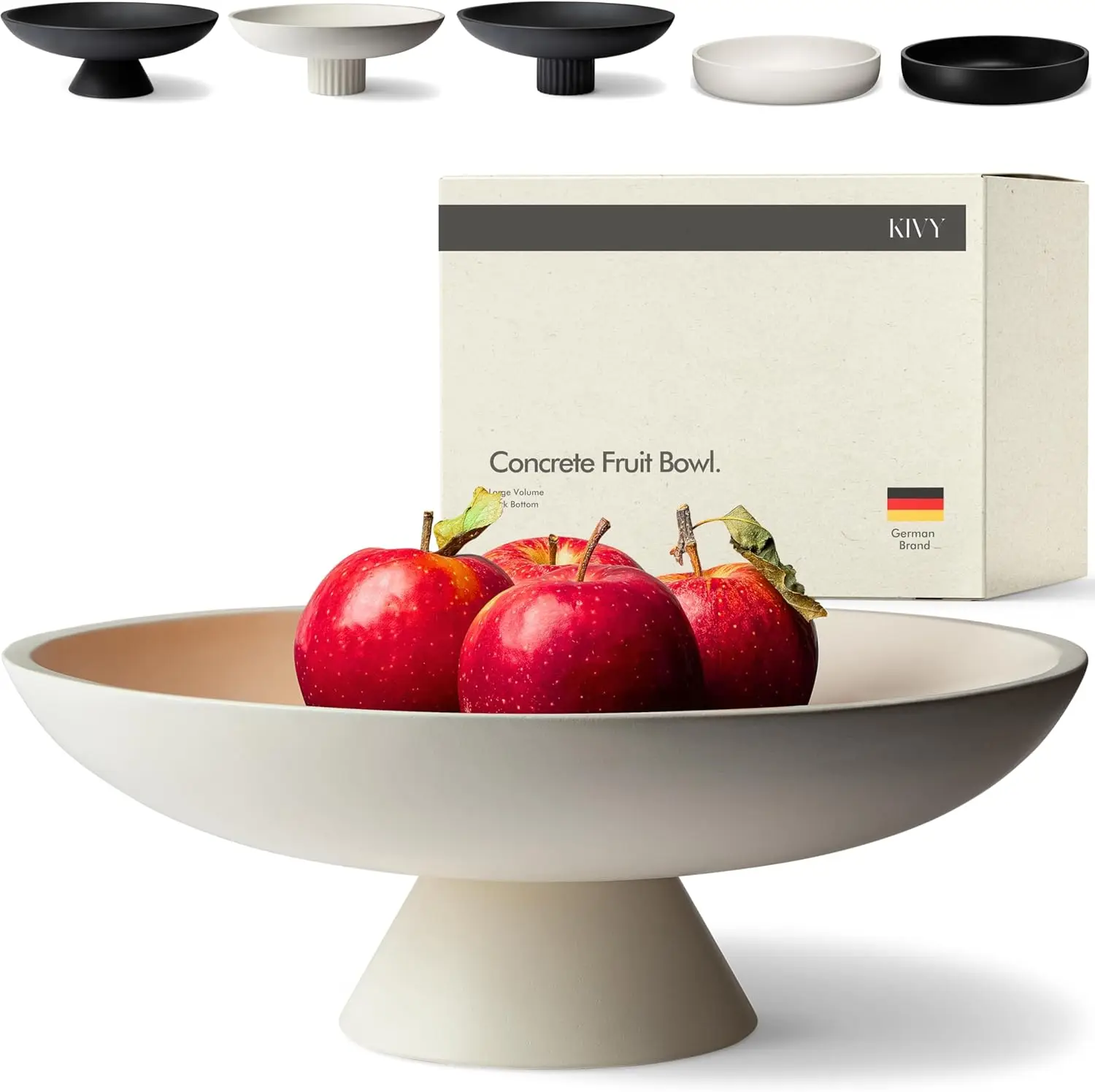 

Большая белая бетонная ваза для фруктов для кухонной стойки — современная декоративная центральная часть с противоскользящим пробковым основанием