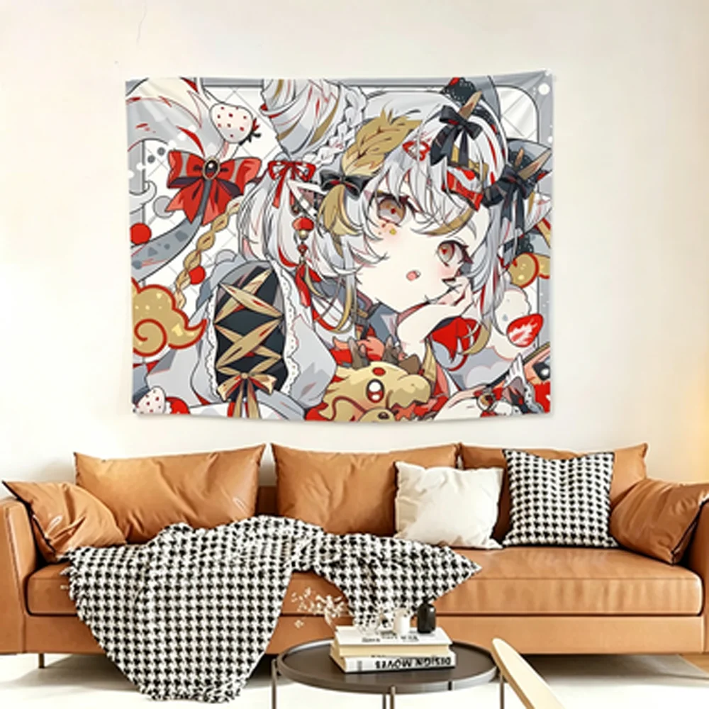 Cartoon Pretty Girl INS Style Decorative Hanging Cloth Cute Girlish Aesthetic Bedroom & Dormitory Background Wall Decor