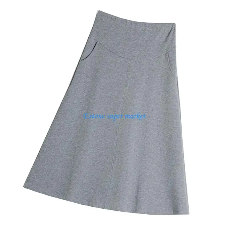 090B تنورة الأمومة الأنيقة مرونة الخصر الشتاء رايات ألف خط ملابس مريحة من القطن #2