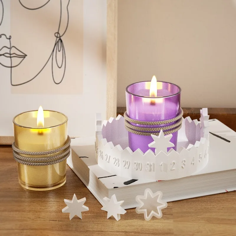 Zestaw silikonowych form DIY do rękodzieła z żywicy - Talerz do odliczania dni do Święta Bożego Narodzenia z numerami kalendarza, okrągły świecznik w kształcie gwiazdy szczęścia, dekoracje z gipsu