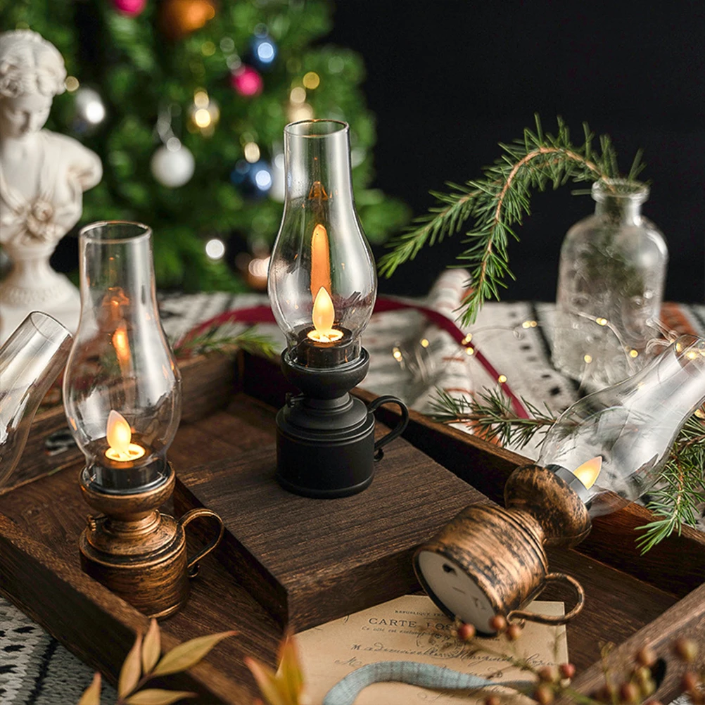 

Retro Kerosene Flameless Led Kerosene Lamp Oil Lantern Vintage Plastic LED Lighting Home Garden Decor Portable Lamp