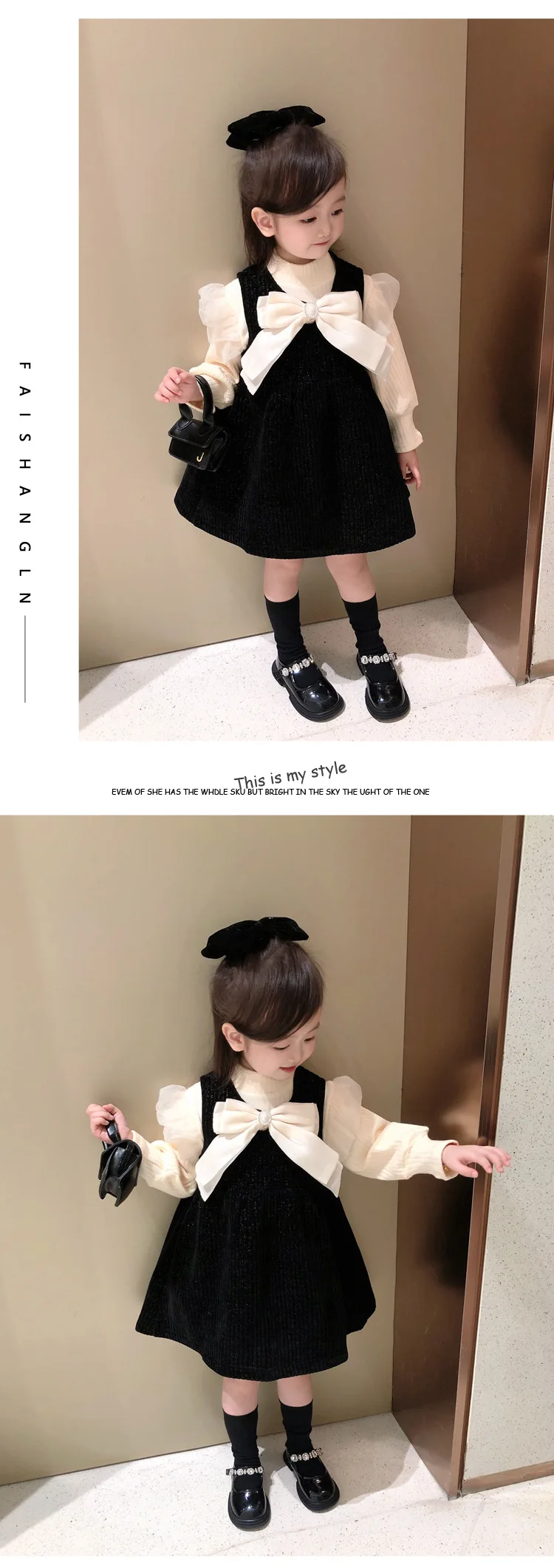 Mädchen Langarm Weiches Tüll-Prinzessinnenkleid Kinder Puffrock Zweiteiliges Innenset Atmungsaktives Bequemes Babykleid Casual – Detail 13