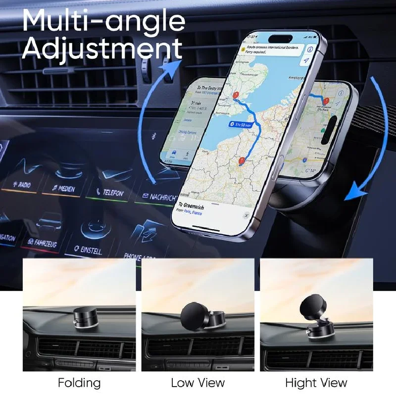 Car Magnetic Phone Holder Foldable Car Phone Mount Dashboard Phone Bracket 360 Degree Rotation Vacuum Suction Cup GPS Stand
