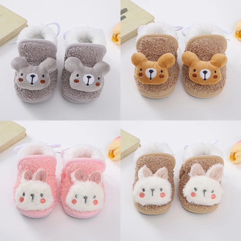 Baby Snow Shoes Boy Girl Booties Winter Warm Cartoon Animal Toddler Prewalkers Cotton Soft Anti-Slip Infant Newborn Crib Shoes