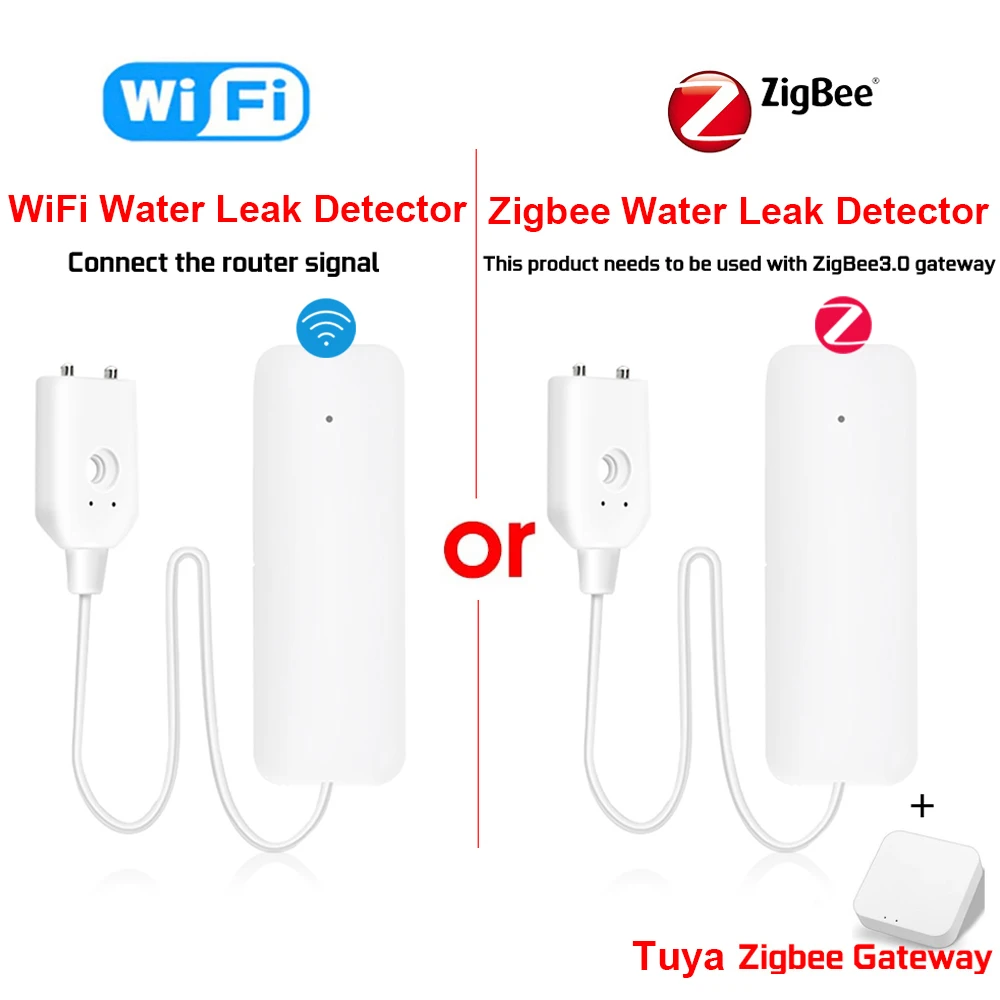 Tuya ZigBee WiFi Smart Water Sensor Leak Detector Flood Water Leakage Alarm Smart Life APP Control Works With Zigbee Gateway Z2M