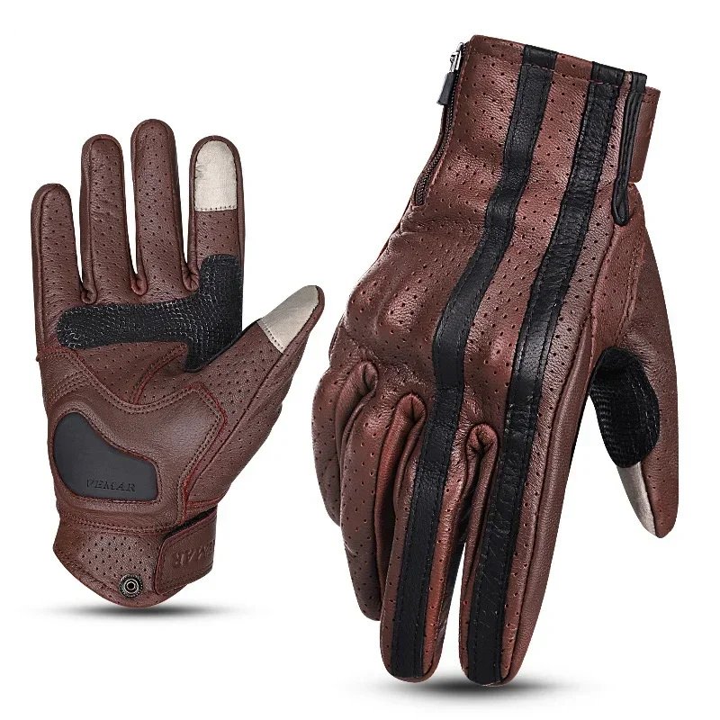 

Summer breathable touch screen motorcycle leather gloves for men riding sheepskin anti-fall motorcycle rider full finger gloves