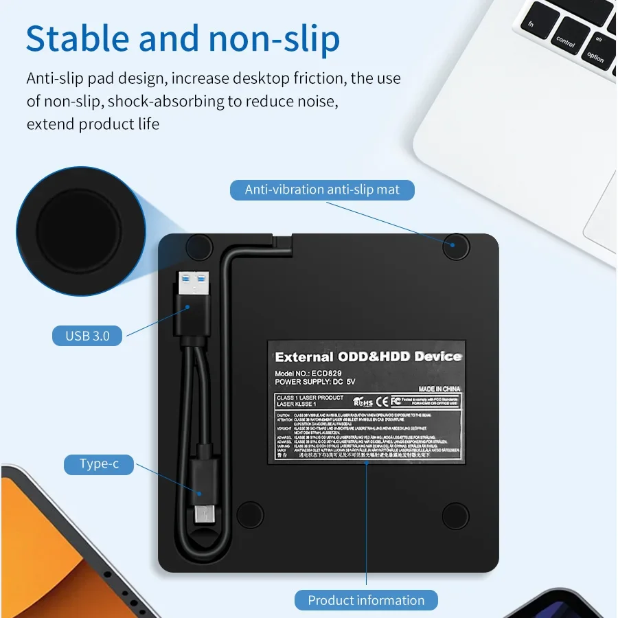 2 في 1 محرك أقراص DVD RW خارجي USB 3.0 نوع C واجهة رفيعة DVD كاتب أقراص مضغوطة مشغل محرك الأقراص الضوئية لأجهزة الكمبيوتر المحمول
