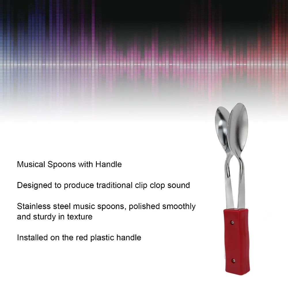 Durable Metal+Plastic Musical Spoons Handle Design Silver+Red Folk Instrument Folk Music Tool For Music Enthusiasts