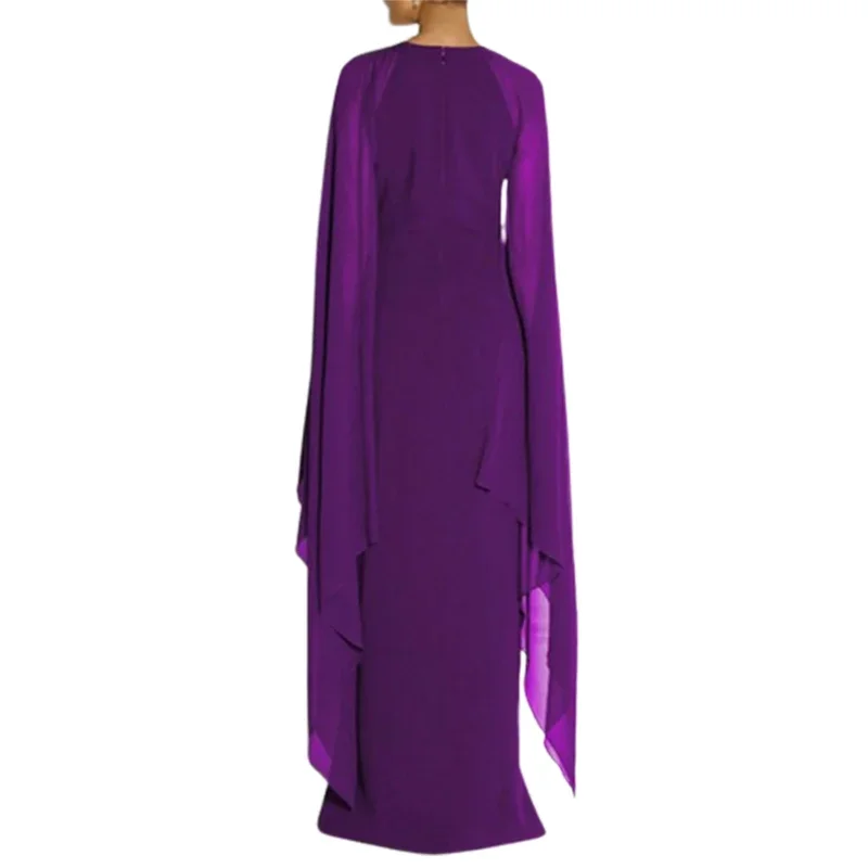 Yeezzi 2025 New Spring Women's Elegant Cape Sleeves Purple Evening Dresses Fashion Solid Color Split-side Party Banquet Dress