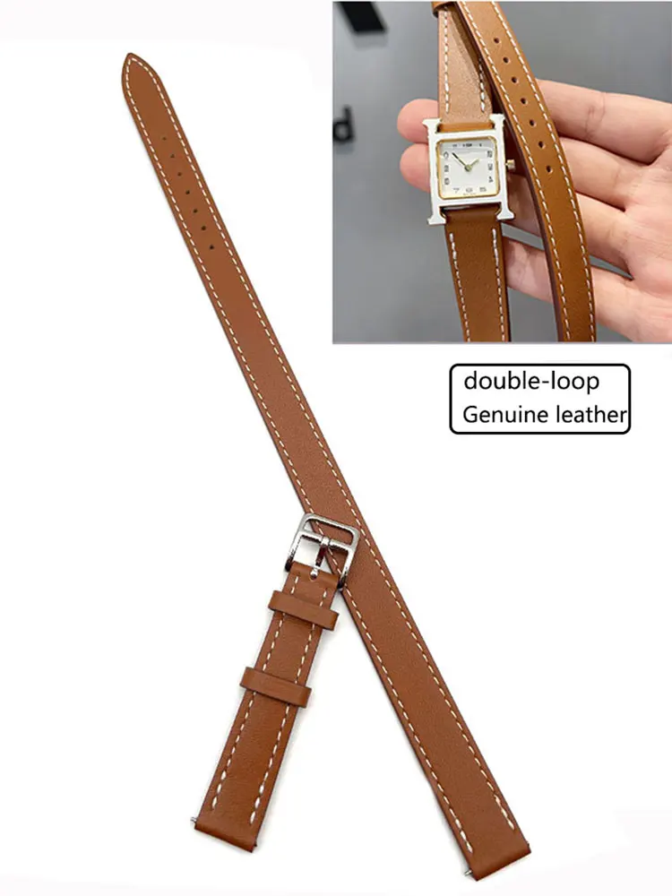 Watch Strap Cowhide Lleather Double Circle For Hermee's Watch Strap HH Lady's Watch Band Soft 16mm Quick Release Easy To Install