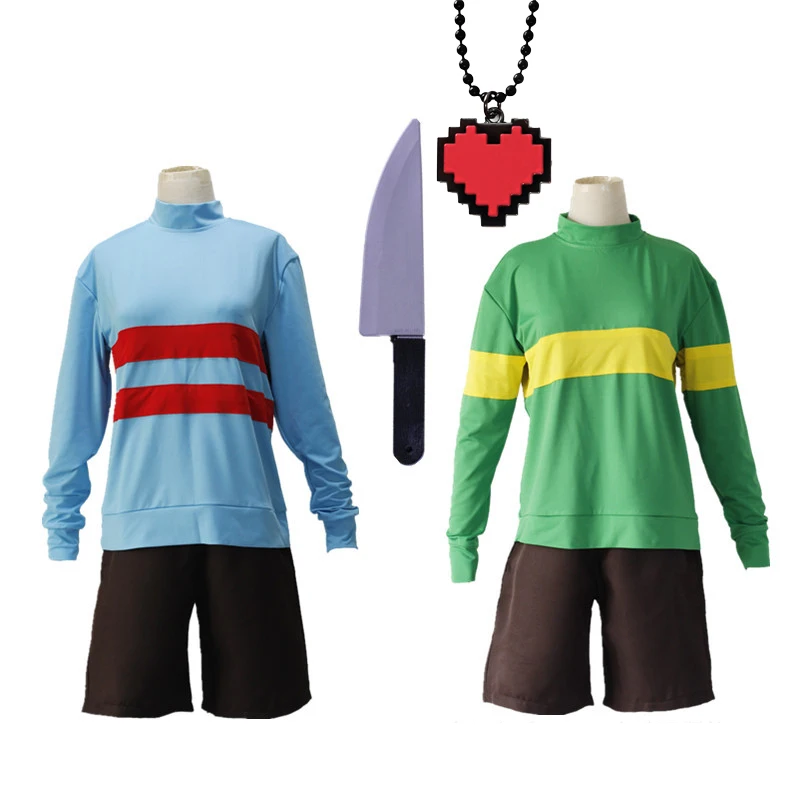 Costume de Cosplay Chara Frisk du Jeu Undertale pour Homme et Femme, Collier à Col Haut, Short PVD, Accessoires d'Halloween, Vêtements Adultes