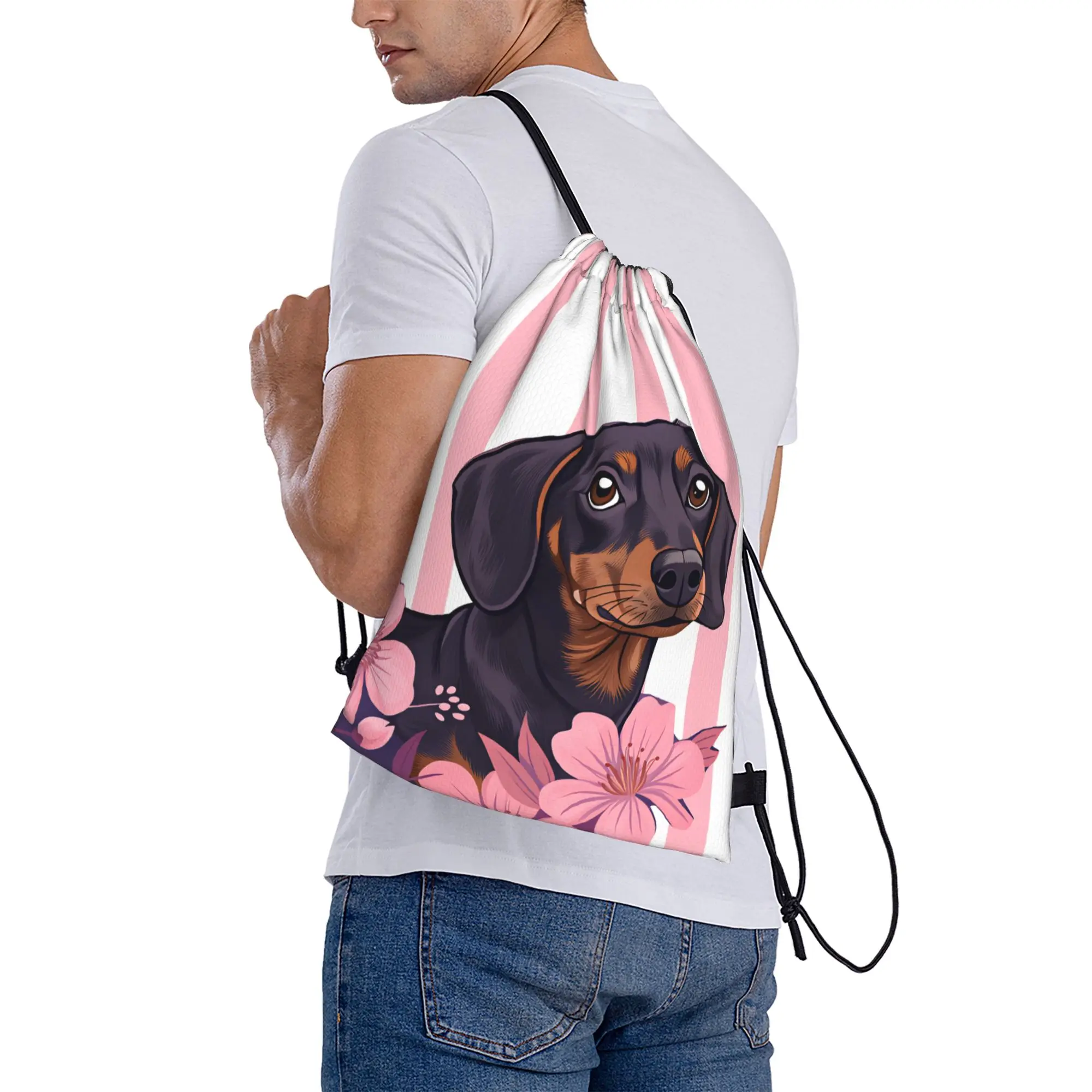Dachshund Drawstring Bag  Folding Fashion Backpack School Gym Sackpack String Bags For Women