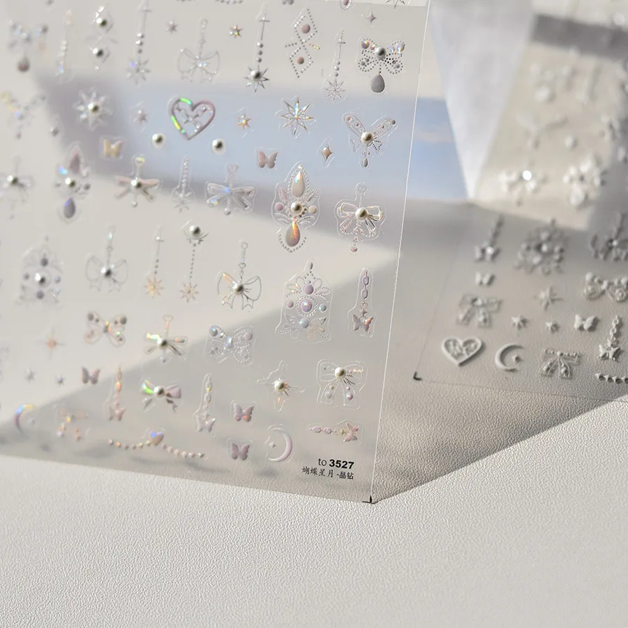 ملصقات ماسية كريستالية خماسية الأبعاد ، عقدة فيونكة ، نجمة ، قمر ، لؤلؤ ، طوطم ، قلب ، لاصق ثلاثي الأبعاد ، ملصق تزيين أظافر ياباني ، 1 والي