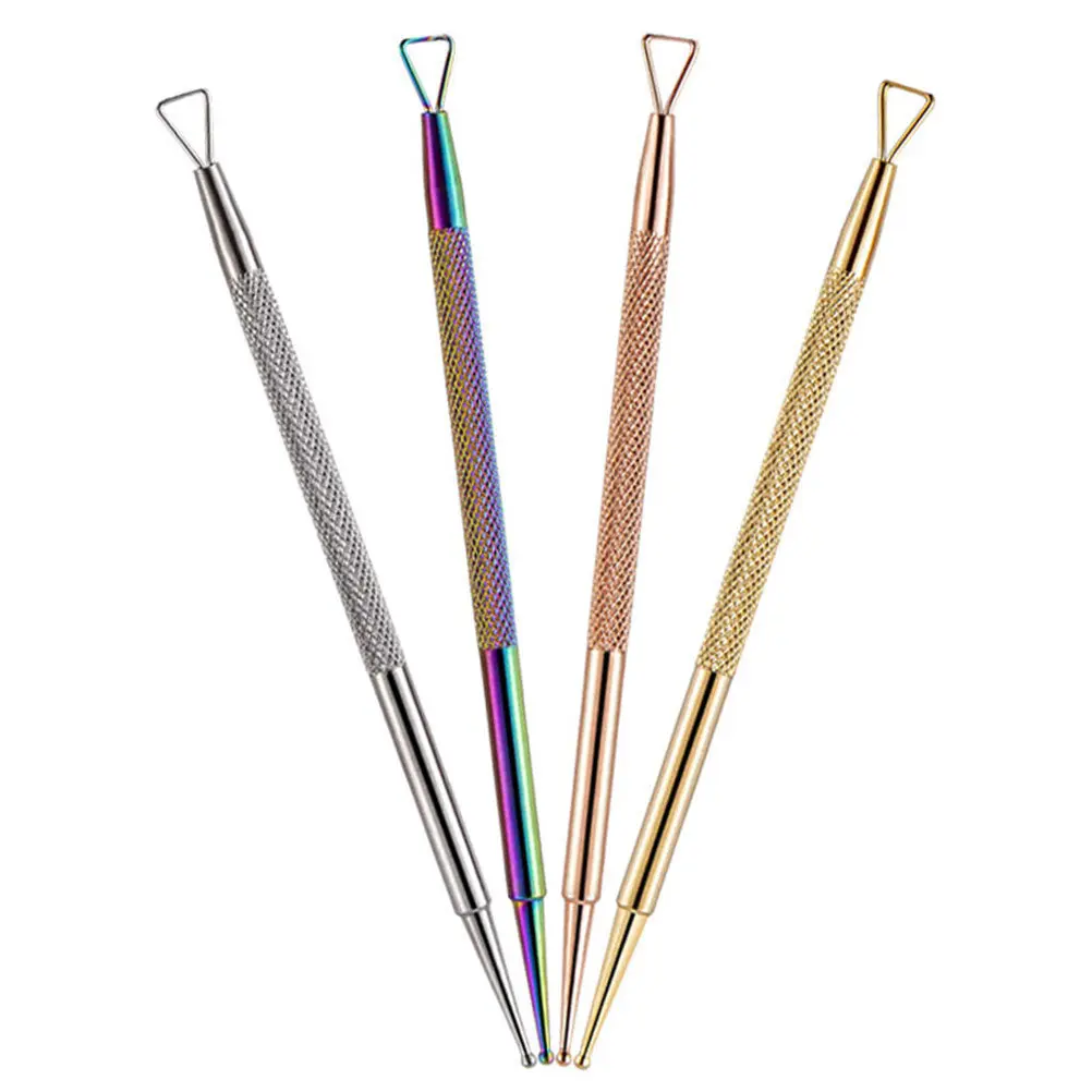 

4Pcs 2-in-1 Nail Art Pen with Triangle Cuticle Pusher and Dotting Tool Stainless Steel Ergonomic Handle for Manicure Pedicure