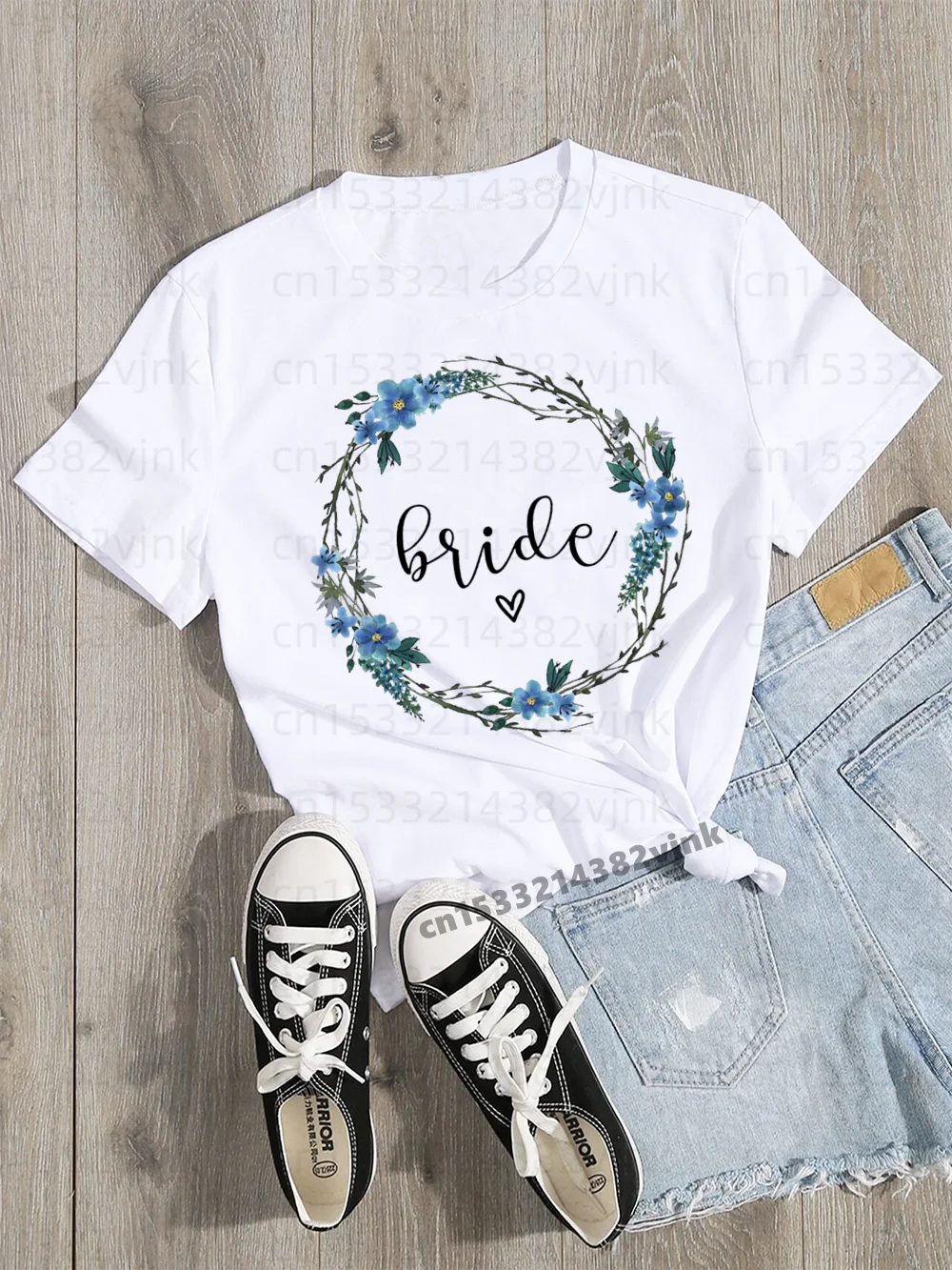 Team Bride Evjf Tee Shirt Bachelorette Wedding Party Women Casual ladies basic O-collar White Short Sleeved T-shirt Girl