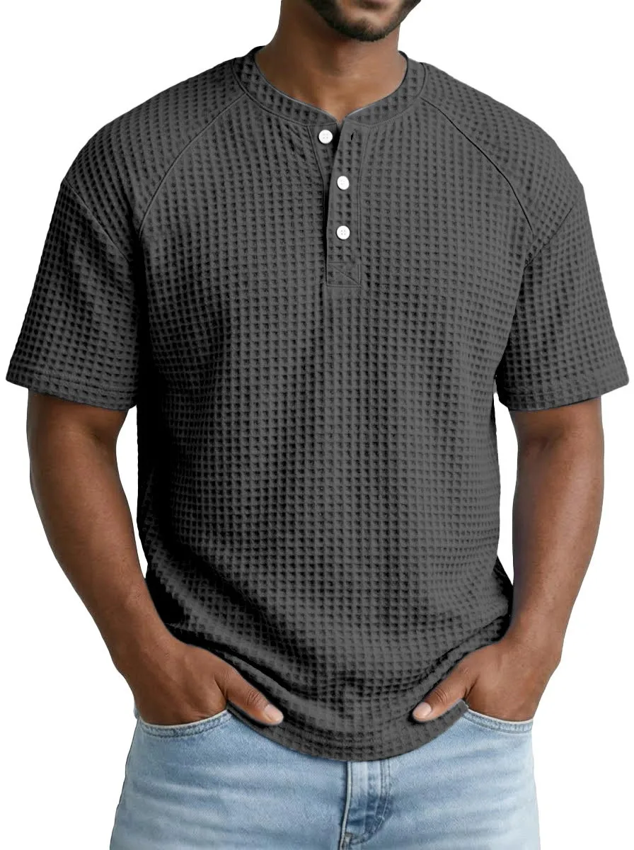 2026 Spring/Summer Waffle Men's Top Short Sleeve Casual Fashion T-Shirt