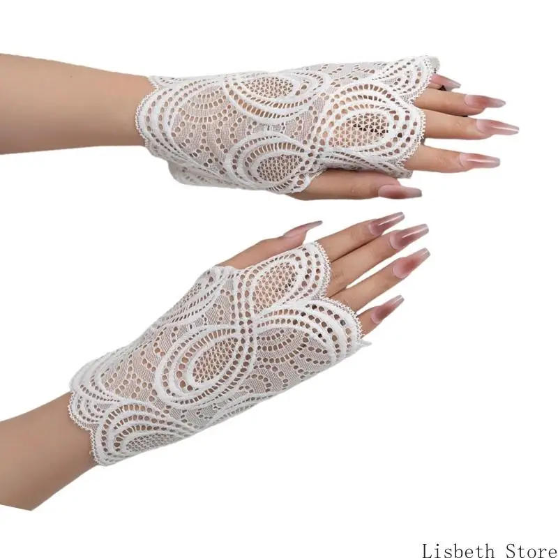 124A DELICICE HOLLOWOUT LACE ARM CUFFS ถุงมือมือตกแต่งแขนเสื้อแขนข้อมือนุ่มสบายสำหรับเหตุการณ์แบบสบาย ๆ และเป็นทางการ