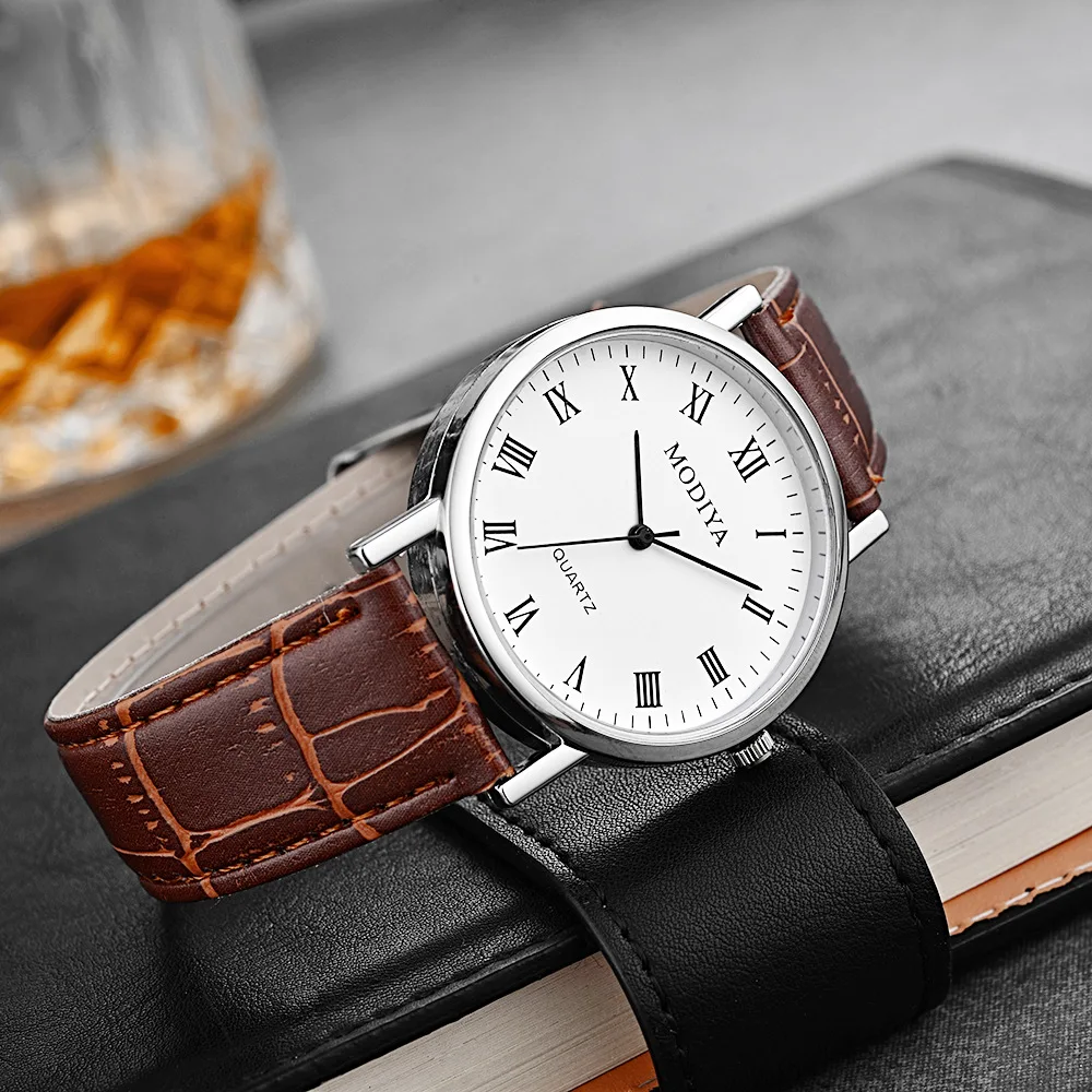 Reloj de pulsera de cuarzo ultrafino para hombre y mujer, cronógrafo analógico con correa de cuero de lujo, informal, sencillo