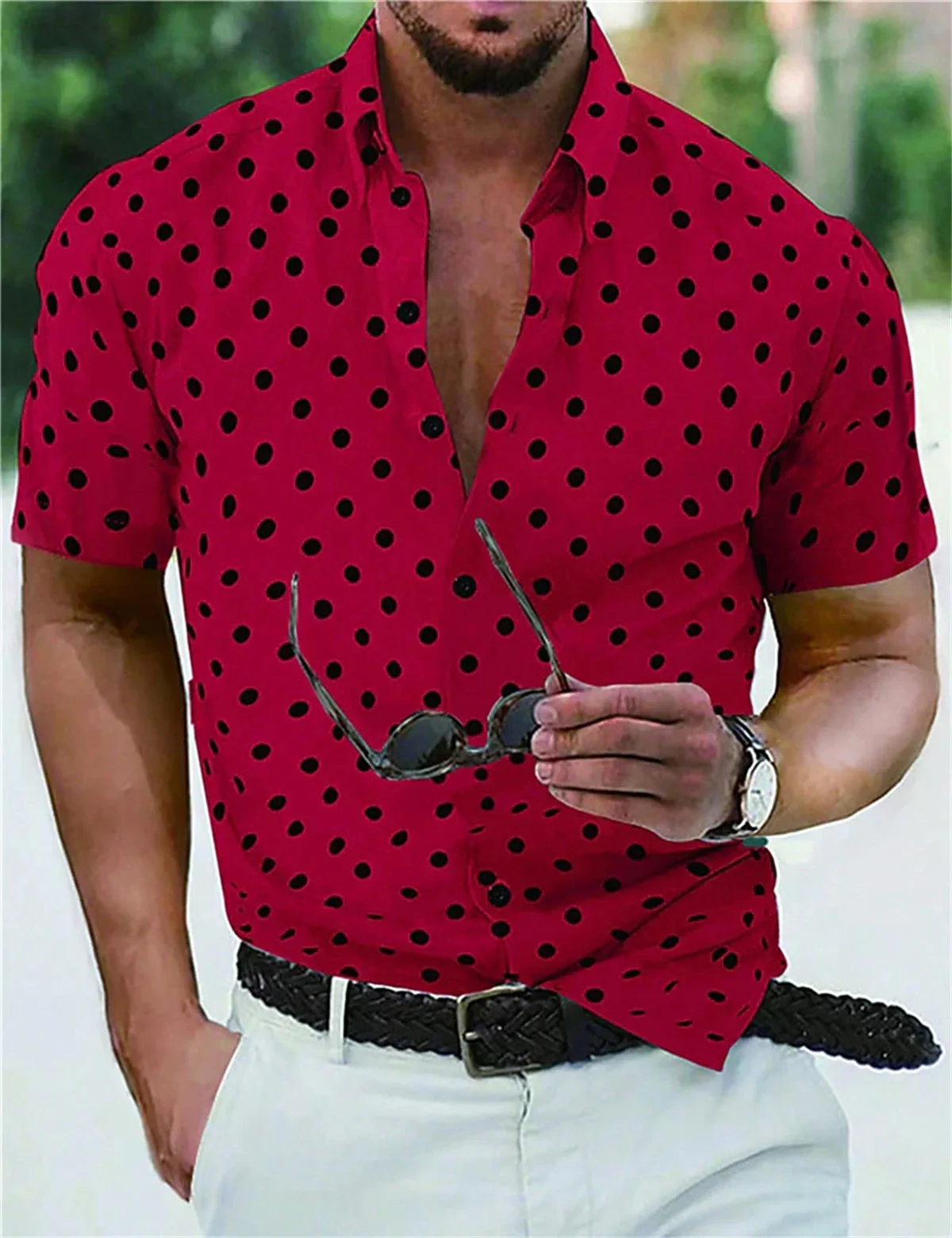 

2024 Men's New Dot 3D Printing Short sleeved Polo Neck Shirt Casual Holiday Comfortable Hawaiian Shirt Plus Size XS-5XL