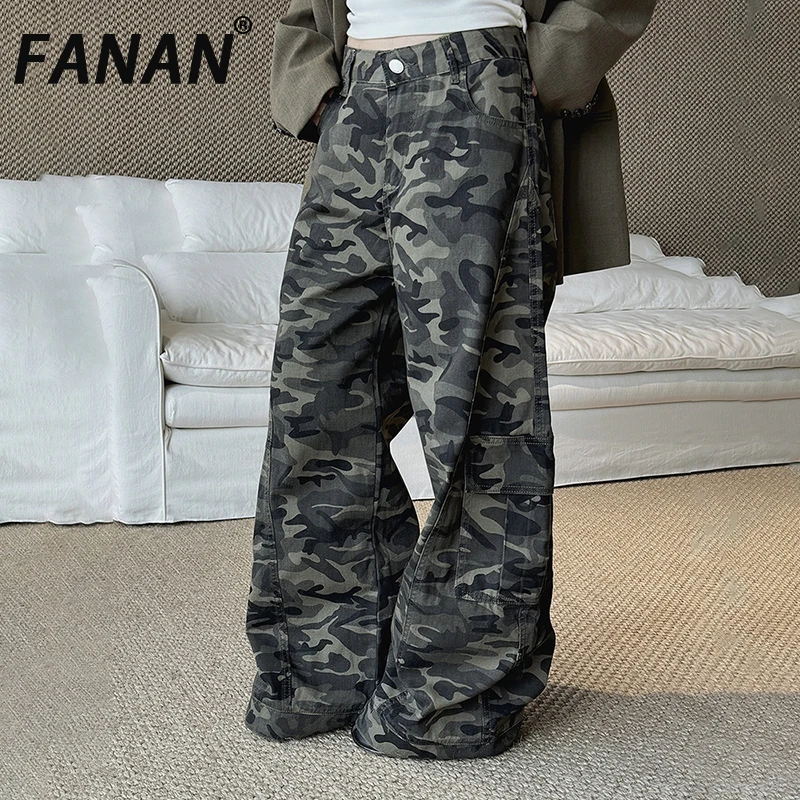 

FANAN винтажный дизайн с принтом, прямые широкие брюки для женщин, уличная одежда с высокой талией, брюки, женская одежда, новинка весны 2026 г.