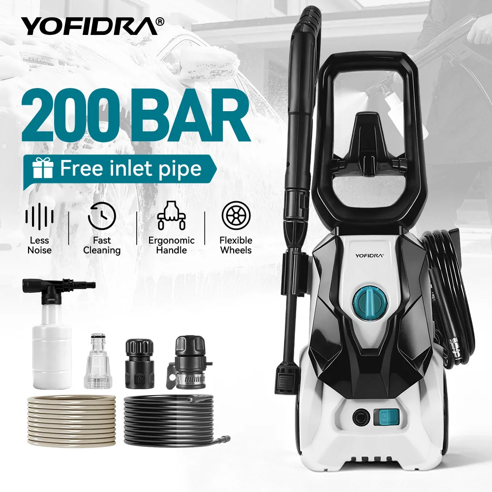 Nettoyeur haute pression électrique YOFIDRA 200 bars, 2200W, pistolet de lavage pour voiture, jardin, voitures, pulvérisation d'eau, 0 à 180° °   Buse réglable
