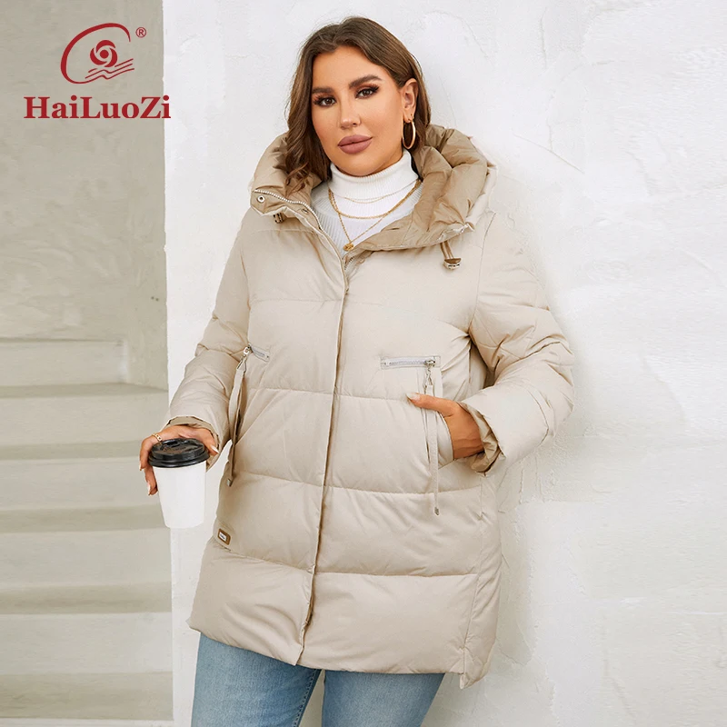 HaiLuoZi 2023 New Plus Size Women Winter Jacket XL-6XL Thick Female Outwear Slant Pockets High-quality Quilted Women\'s Coat 1115