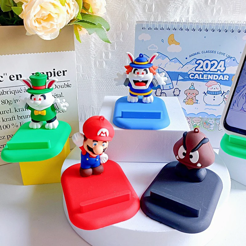 

Mario Bros Cute Cartoon Three-dimensional Desktop Ornaments Cell Phone Holder Room Office Creative Decorations Boy Girl's Gift