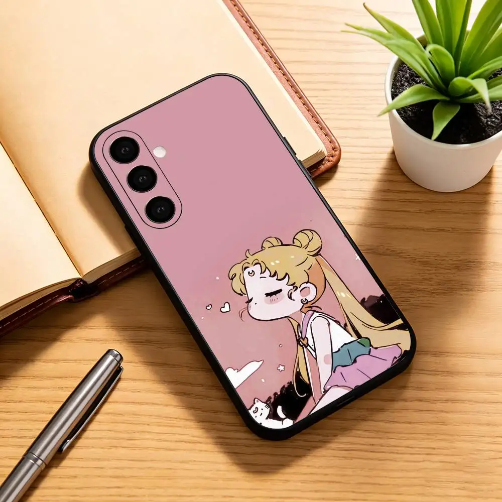 C-Cute M-Moon Star Heart  Phone Case For Samsung Galaxy A73,A72,A71,A70,A53,A52,A51,Soft Silicone Black Cover