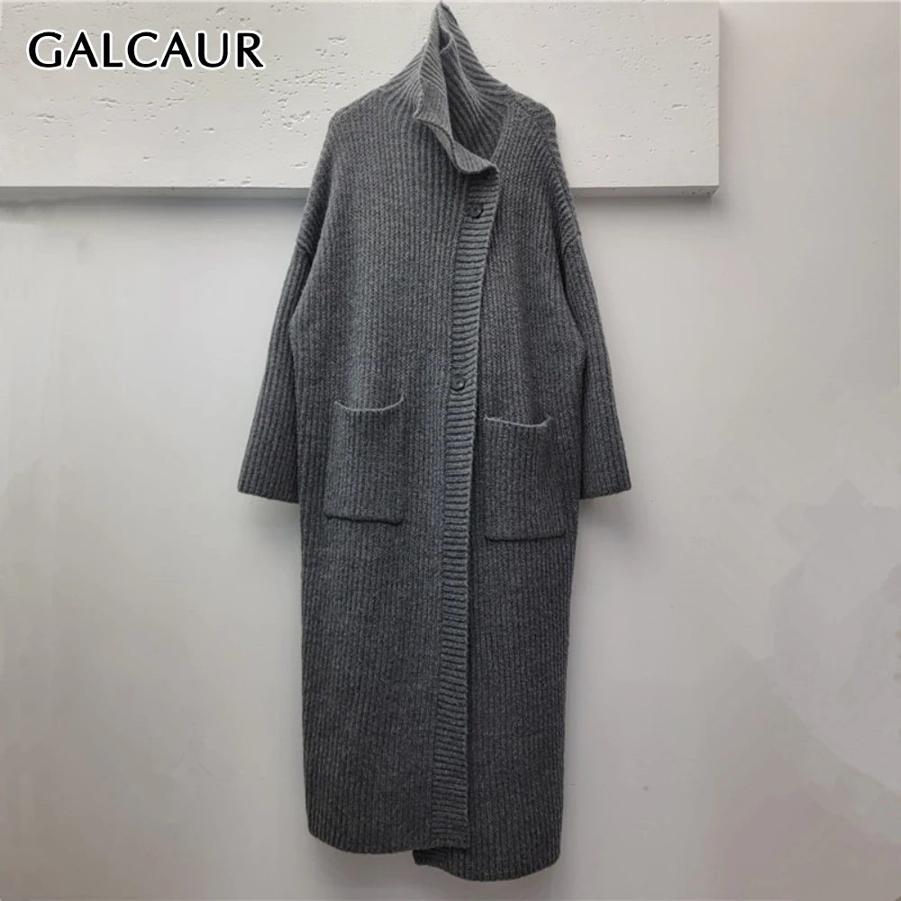 

GALCAUR Solid Spliced Pocket Sweater Female Turtleneck Long Sleeve Loose French Casual Women's Sweaters Autumn Style Fashion New