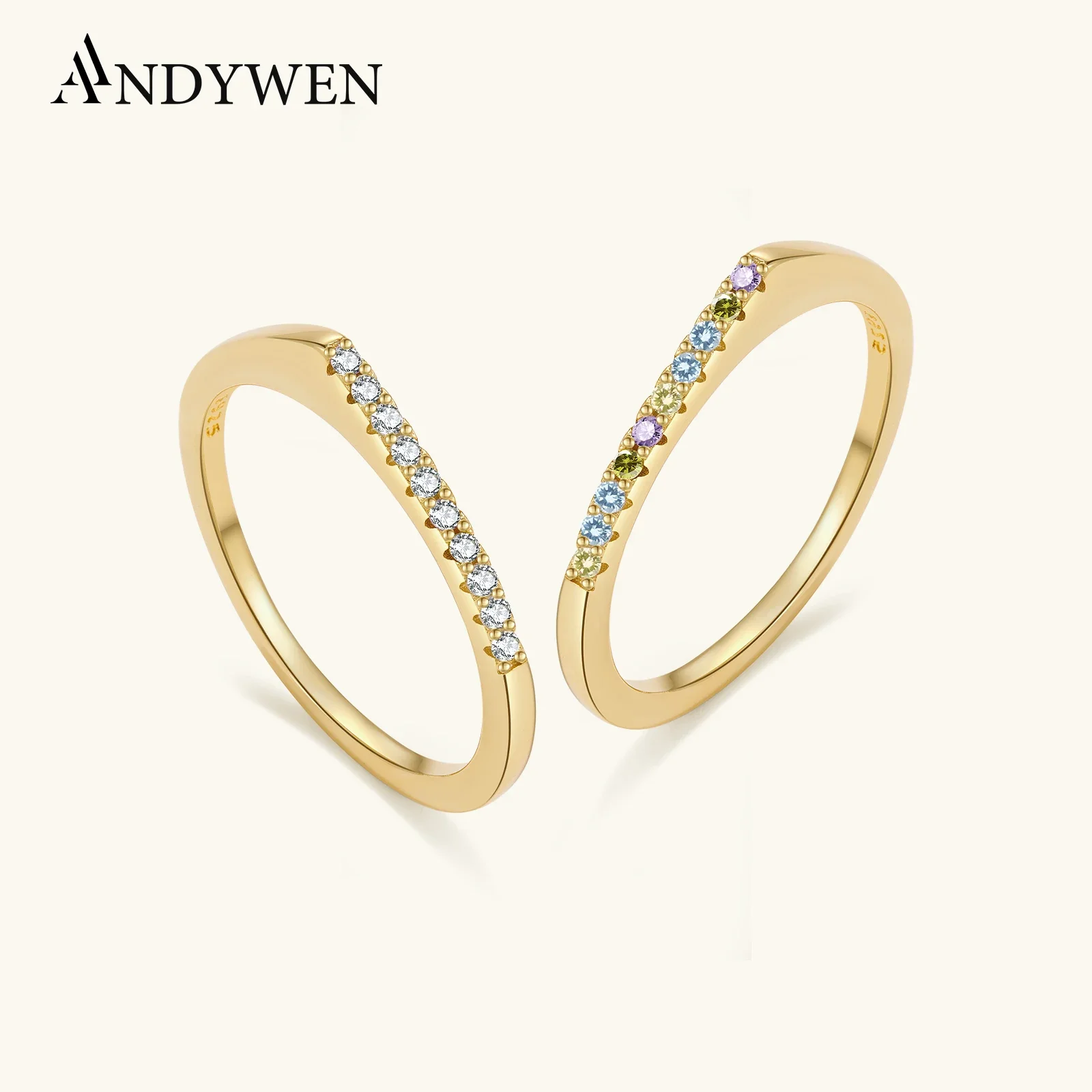 

ANDYWEN 925 Silver Half Eternity Ring, Single Row CZ Band, Thin Minimalist Jewelry Gift Box for Women, Daily Stack Wear