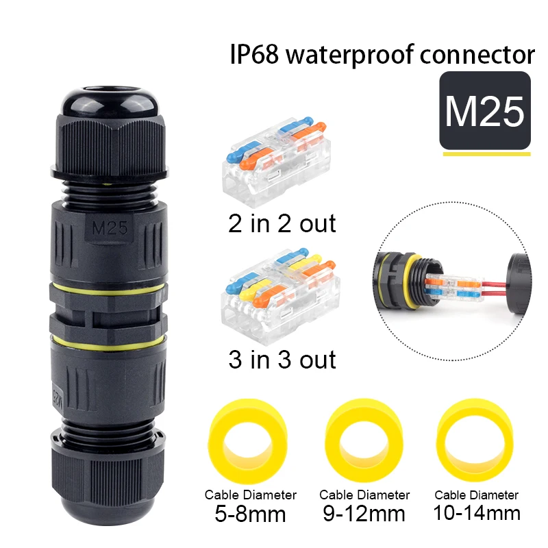 

IP68 Outdoor waterproof cable connector 2 in 2 out 3 in 3 out 2/3 Pin Electrical Wire Connector Terminal Adapter 5-8mm 9-12mm