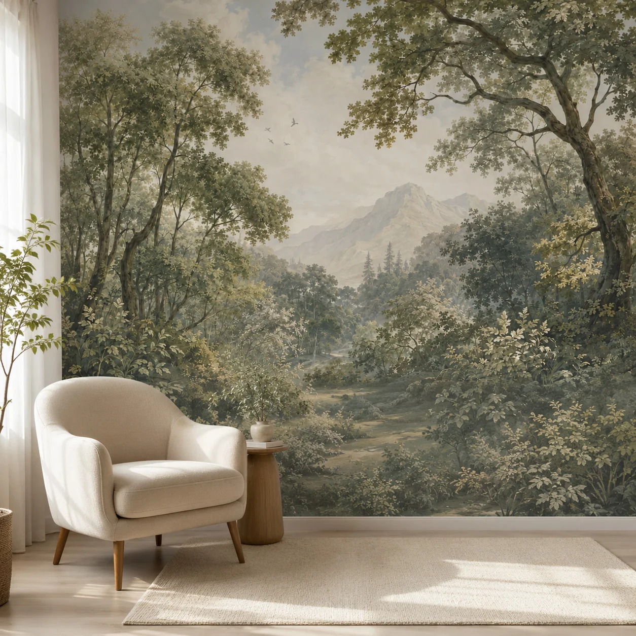 Forest Mountain Wallpaper Mural Vintage Green Nature Landscape Wall Decor Living Room Bedroom Non-Self-Adhesive