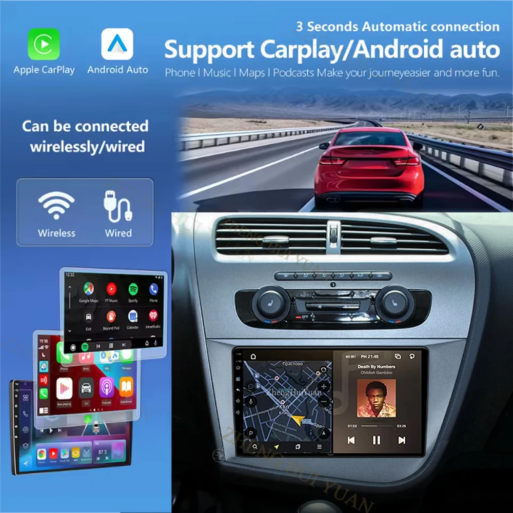 For SEAT Leon MK2 2005 2007 2008 2009 2010 2011 2012 WIFI 4G Android 16 Car Radio Wireless Carplay Android Auto Car Stereo Multi