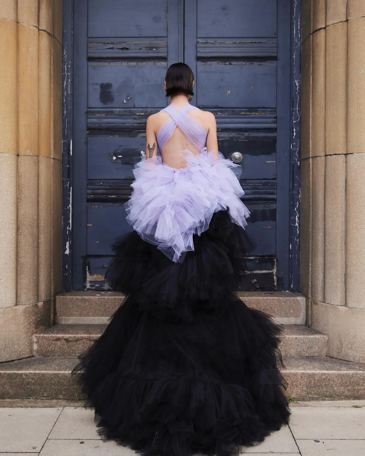 Vestido de baile em camadas, Vestido Maxi, Ruffles de lavanda e preto, malha longa, vestidos para ocasiões formais, nova chegada, 2 cores