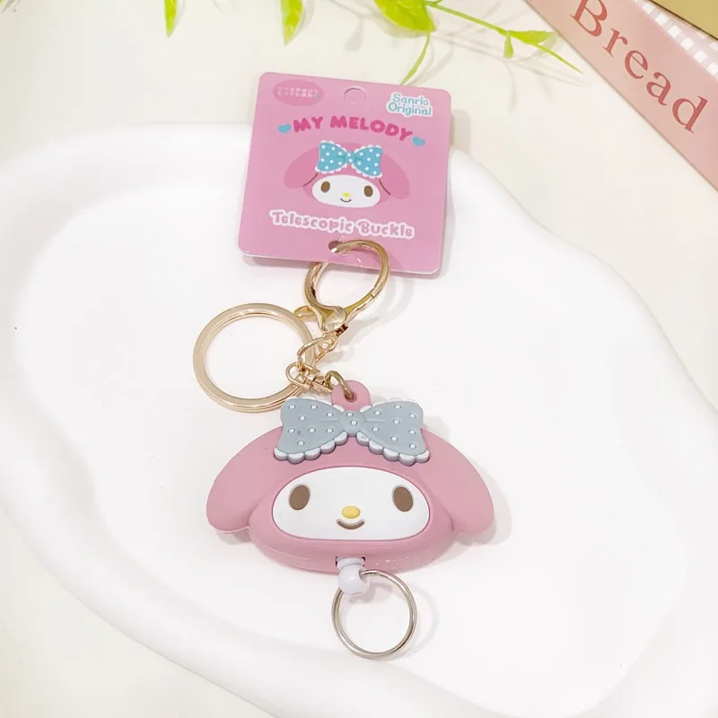 Sanrio Hello Kitty Cinnamoroll Keychain Cute Cartoon Three-dimensional Head Shape Easy-pull Buckle Adjustable Key Chain Pendant