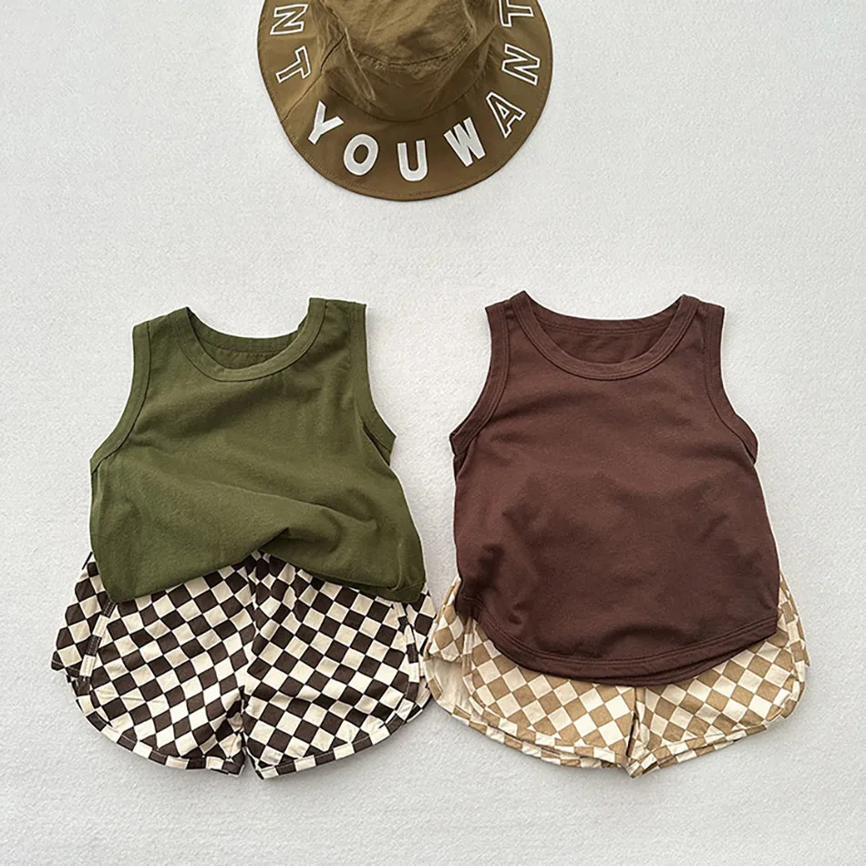 Boys Girls Fashion Casual Versatile Solid Color Cotton Thin Tank Top Summer Children Sleeveless Top Children Home Clothing