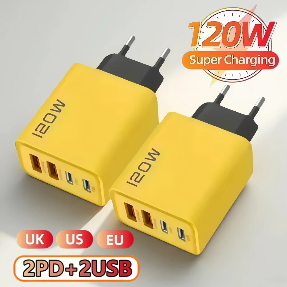 Total 120W Fast Charger USB Type C Cable Fast Charging Phone Power Adapter For iPhone Xiaomi Samsung Quick Charge Wall Charger