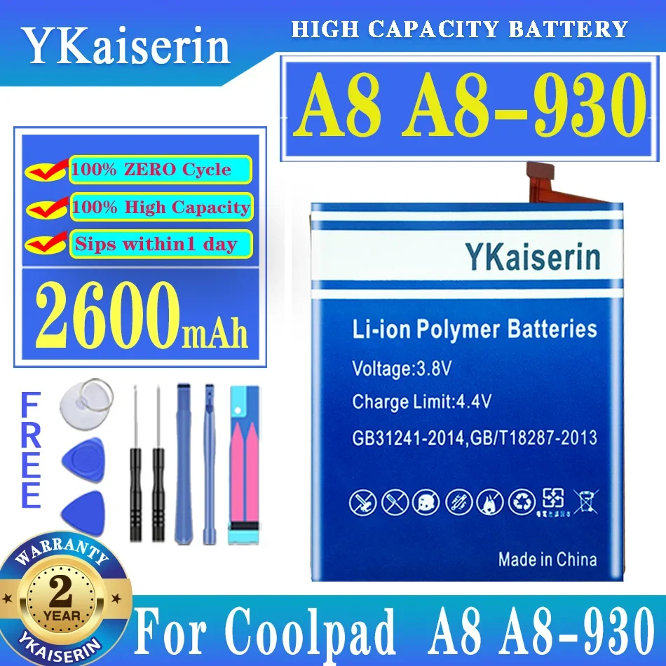 

YKaiserin 2600mAh Battery A8 A8-930 for Coolpad A 8 A8930 Mobile Phone Batteries