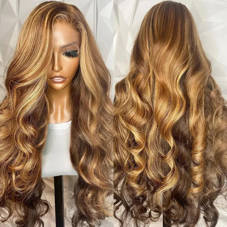

200 Density Highlight Body Wave Lace wig Colored Frontal Wig 40 Inch Transparent P4/27 13x6 Hd Lace Human Hair Wigs 5x5 4x4