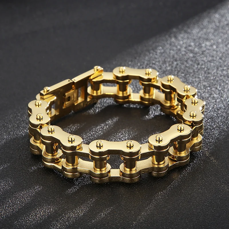 Fongten 23cm Bracelet For Men Stainless Steel Bicycle Motorcycle Chains Heavy Bracelets Bangle Cool Men Multiple Color Jewelry