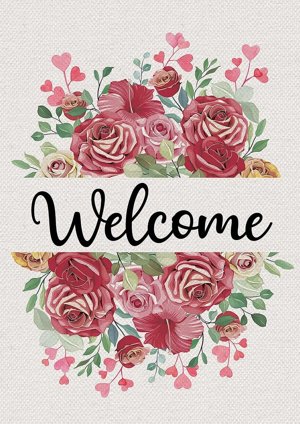 Toland ev bahçe 1112660 karşılama kalp çiçekler bahar bayrağı, 12x18 inç, açık gül evi için çift taraflı bahçe dekorasyonu