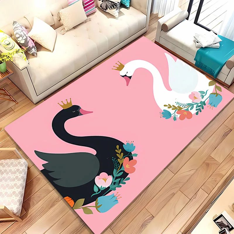 3D Printing Elegant and Lovely Swan Carpet,Rug for Living Room Bedroom Sofa Kitchen Doormat Decor, Non-slip Floor Mat Warm Gift