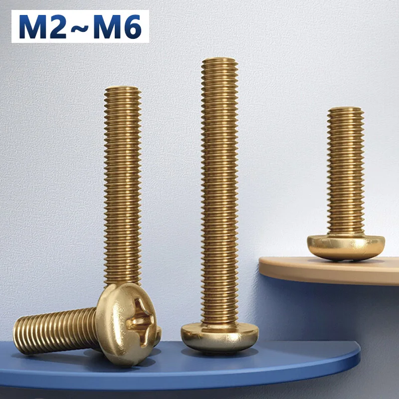 

5/10/20pcs M2 M2.5 M3 M4 M5 M6 Pure Copper Solid Brass Cross Round Phillips Pan Head Screw Bolt Thread Length 4-40mm