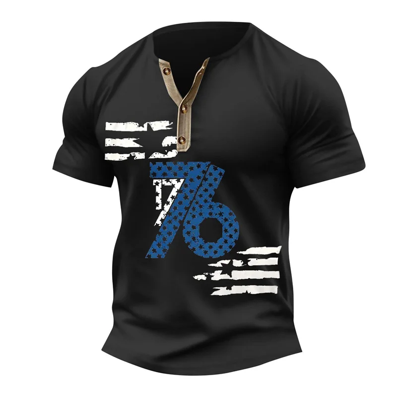 

Men's Vintage T-shirt, Short-sleeved Shirt With Printed Buttons. Simple, Henry. For Outdoor Fitness. Breathable. Vintage Top.