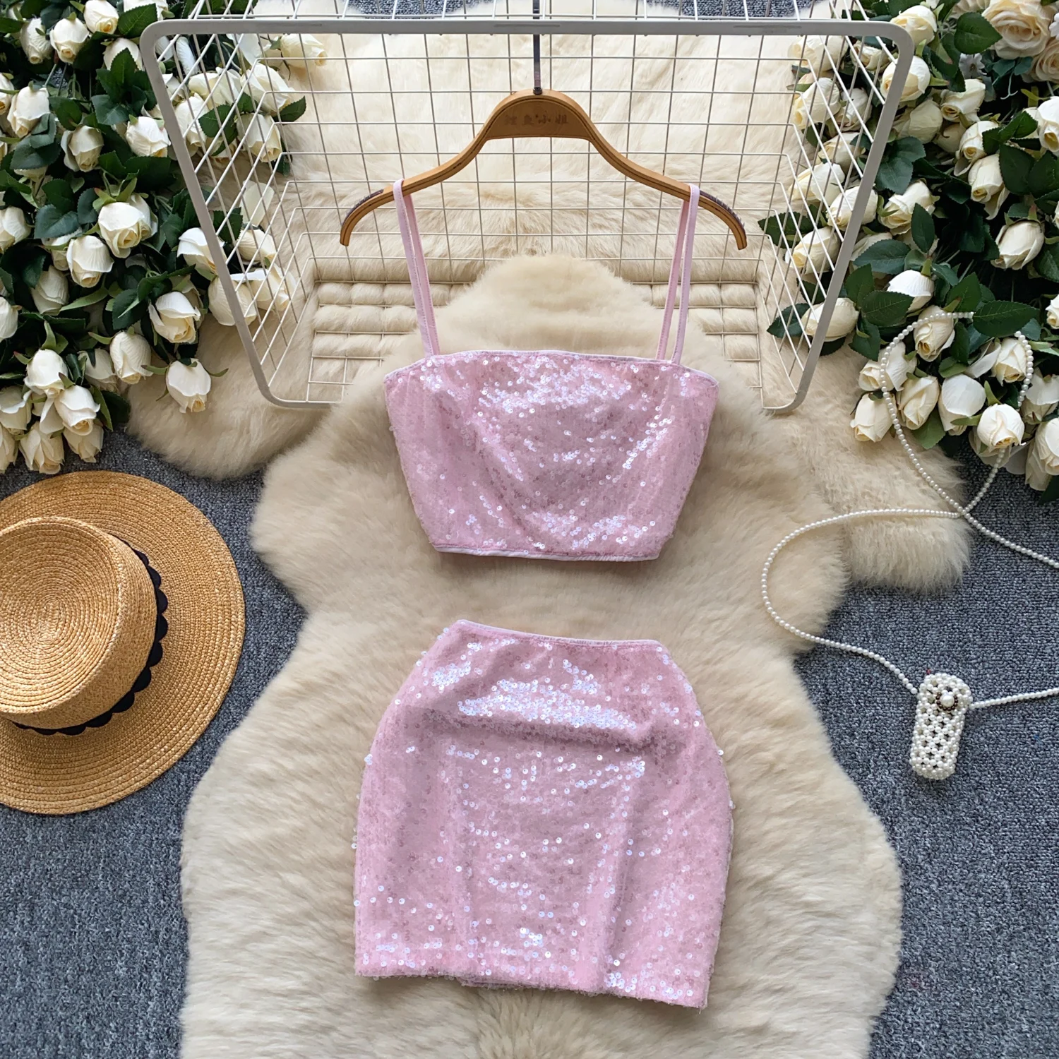 Senhora hotsweet lantejoulas picante menina conjunto roupa feminina irmã sexi festa boate terno feminino na moda festival férias conjuntos de saia superior