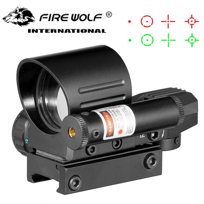 

Tactical 4 Reticle Red Green Dot Sight Hunting Rifle Reflex Dot Sight Brightness Adjustable Aluminum Casing With Red Laser.