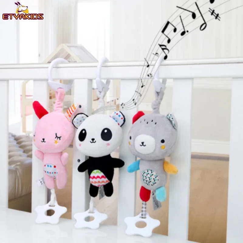 Cartoon Animal Doll Baby Crib Hanging Bell Toy Rattles for Baby Bed Kawaii Panda Rabbit Sound Toys for 0 To 12 Months Newborn